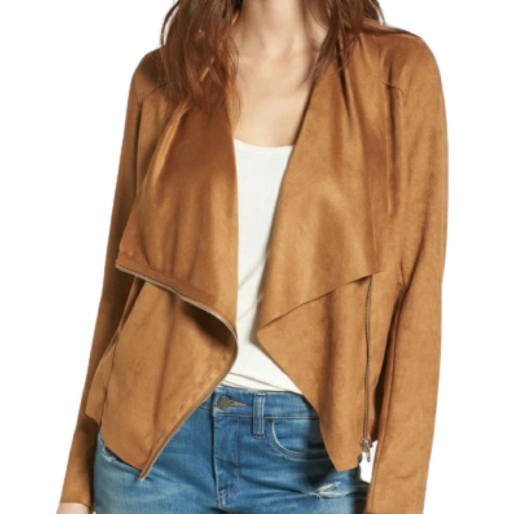 Blank NYC Drape Front Zippered Faux Suede Tan Brown Jacket Size Medium